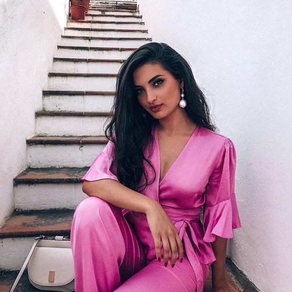 pink satin wrap top
